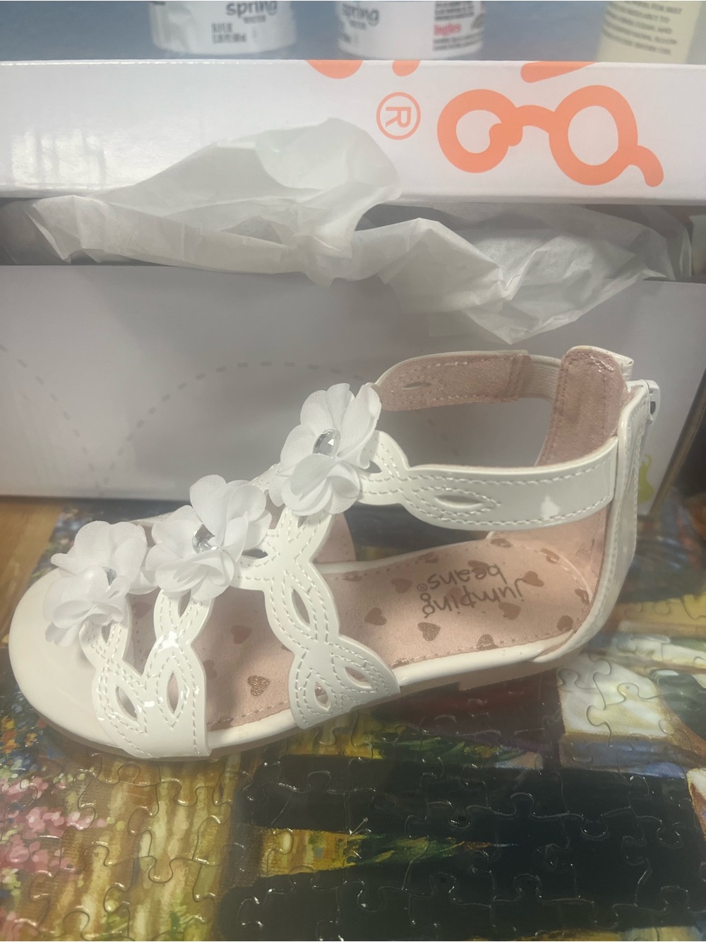 Jumping Beans White Floral Gladiator Sandals Shoes Rhinestones New 5 Toddler